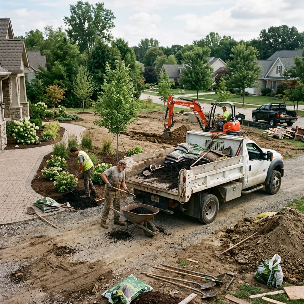 Landscaping crew on a job site