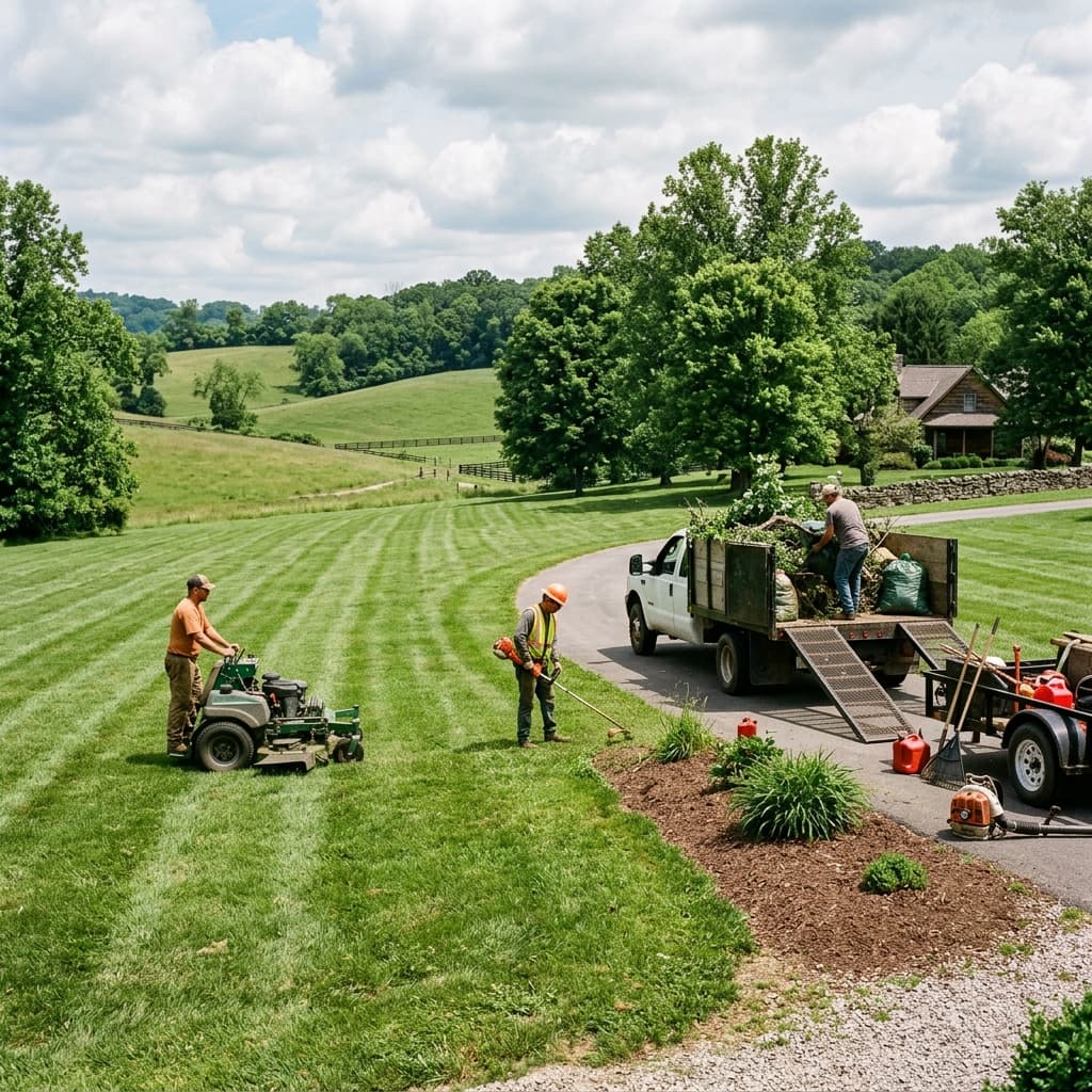 Landscaping crew working on a property